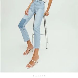 NWT reformation Cynthia Patch High Rise Straight Jeans 27